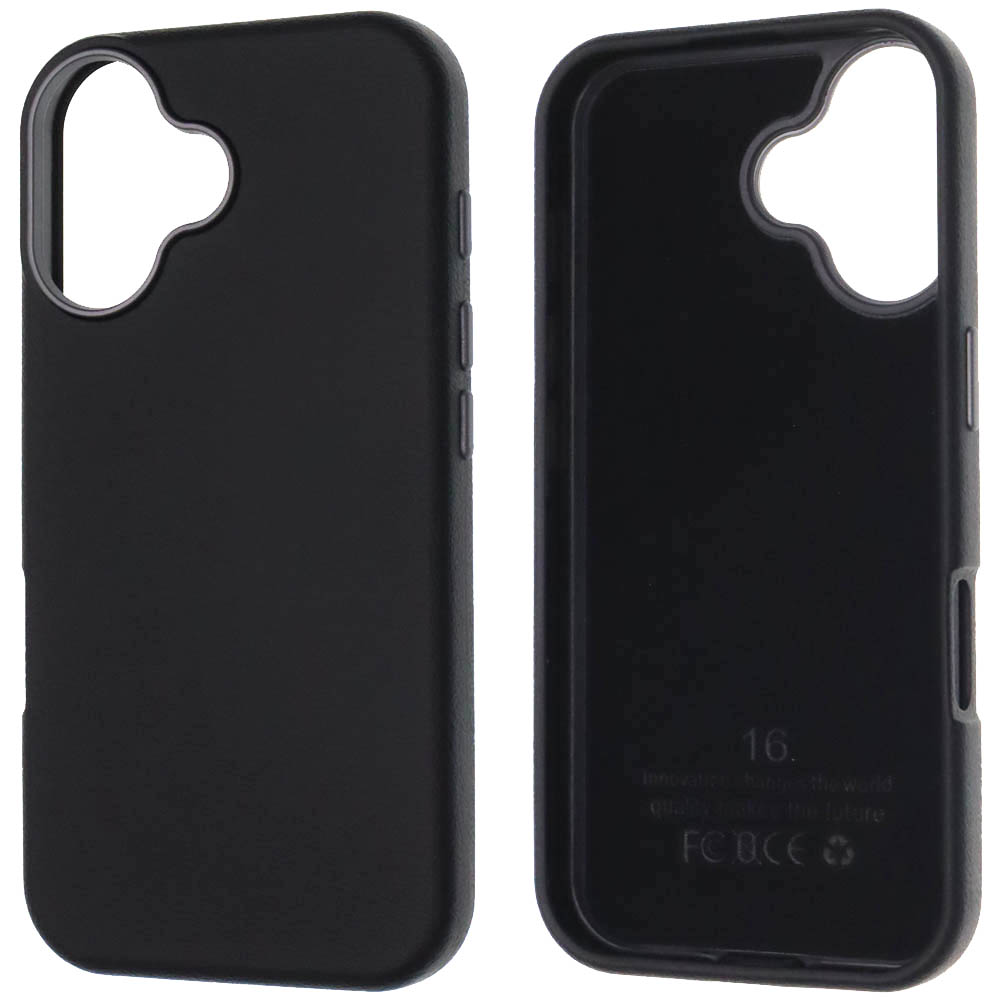 Чехол накладка для APPLE iPhone 16 (6.1"), силикон, пластик, текстура кожи, бархат, цвет черный Чехол накладка для APPLE iPhone 16 (6.1"), силикон, пластик, текстура кожи, бархат, цвет черный