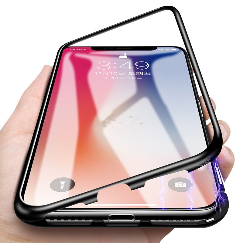 Чехол магнитный для APPLE iPhone XS MAX, стекло, металл, цвет красный прозрачный
