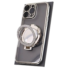 Чехол накладка для APPLE iPhone 16 Pro Max, силикон, защита камеры, кольцо держатель, прозрачный, цвет окантовки серебристый Чехол накладка для APPLE iPhone 16 Pro Max, силикон, защита камеры, кольцо держатель, прозрачный, цвет окантовки серебристый