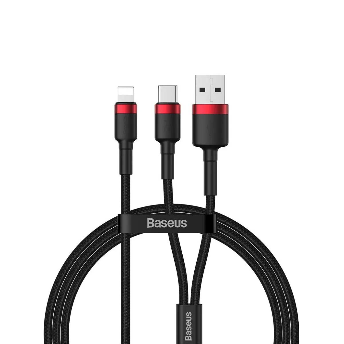 Кабель Baseus 2 in 1 USB, USB Type C на APPLE Lightning 8 pin, 18W, 2.4А, длина 1.2 метра, цвет черно красный