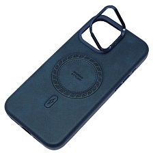 Чехол накладка Modern Stylish с поддержкой MagSafe для APPLE iPhone 16 Pro Max, защита камеры, подставка, экокожа, бархат, цвет темно синий