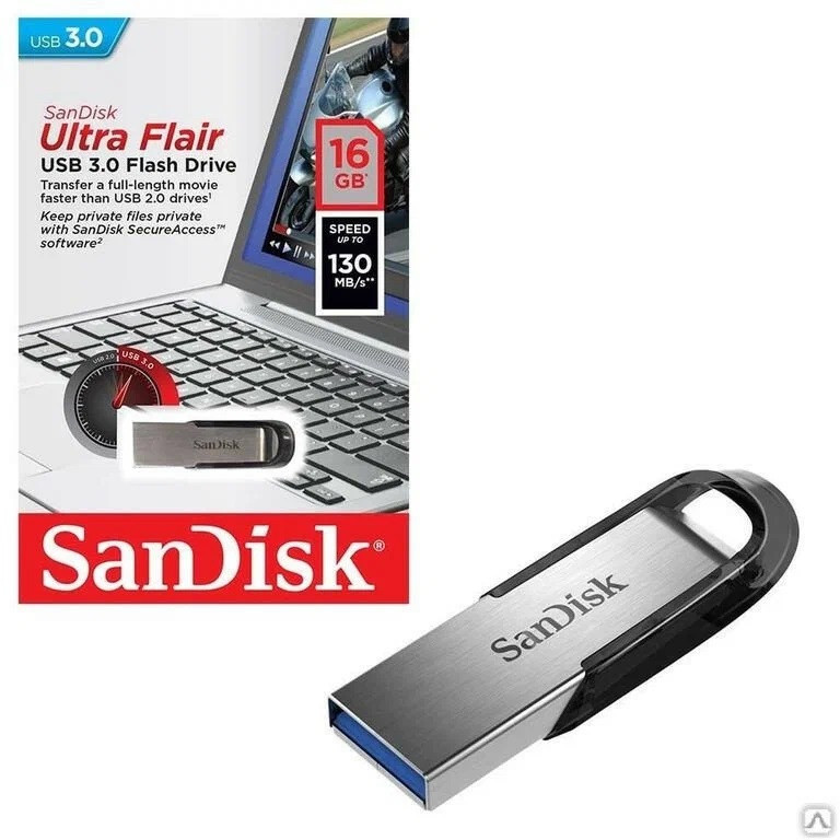 Флешка 16Gb SANDISK Ultra Flair CZ73 SDCZ73-016G-G46, USB 3.0, 130Mb/s, цвет графитовый