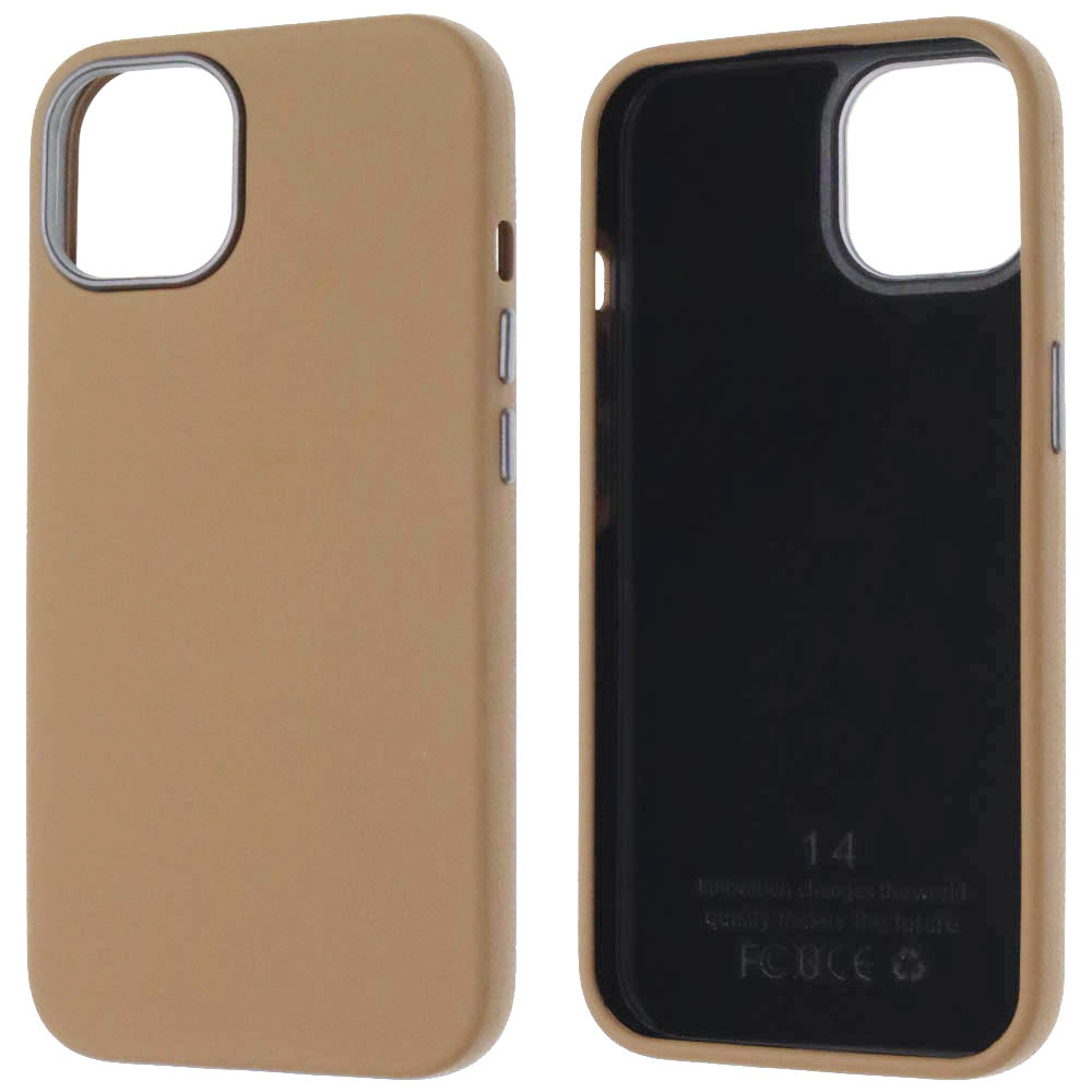 Чехол накладка для APPLE iPhone 14 (6.1"), силикон, пластик, текстура кожи, бархат, цвет коричневый Чехол накладка для APPLE iPhone 14 (6.1"), силикон, пластик, текстура кожи, бархат, цвет коричневый