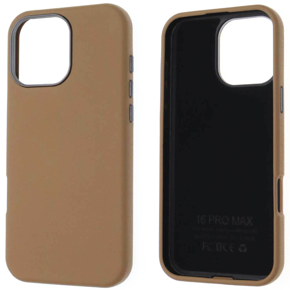 Чехол накладка для APPLE iPhone 16 Pro Max (6.9"), силикон, пластик, текстура кожи, бархат, цвет коричневый Чехол накладка для APPLE iPhone 16 Pro Max (6.9"), силикон, пластик, текстура кожи, бархат, цвет коричневый