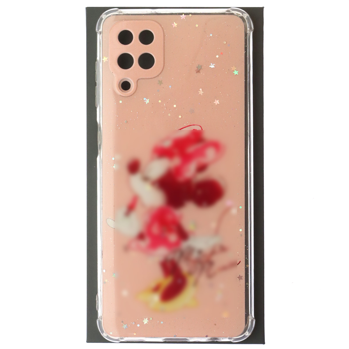 Чехол накладка для SAMSUNG Galaxy A12 4G (SM-A125), M12 (SM-A125F), силикон, глянцевый, блестки, рисунок мышка с помадой