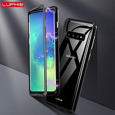 Чехол магнитный для SAMSUNG Galaxy S10 2019 (SM-973), закаленное стекло, металл, цвет серебристо прозрачный