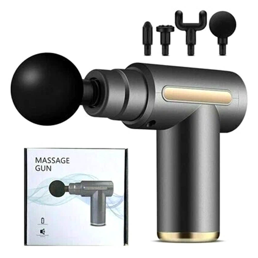 Мышечный массажер ударный MASSAGE GUN на аккумуляторе, цвет серый Мышечный массажер ударный MASSAGE GUN на аккумуляторе, цвет серый