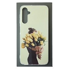 Чехол накладка для SAMSUNG Galaxy A24, силикон, глянцевый, рисунок Девушка с цветами
