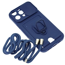 Чехол накладка MULTI FUNCTION 4 в 1 для APPLE iPhone 16 Pro Max, цвет темно синий