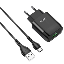 СЗУ (Сетевое зарядное устройство) HOCO C72Q Glorious с кабелем USB Type С, 18W, 1 USB, QC3.0, длина 1 метр, цвет черный СЗУ (Сетевое зарядное устройство) HOCO C72Q Glorious с кабелем USB Type С, 18W, 1 USB, QC3.0, длина 1 метр, цвет черный