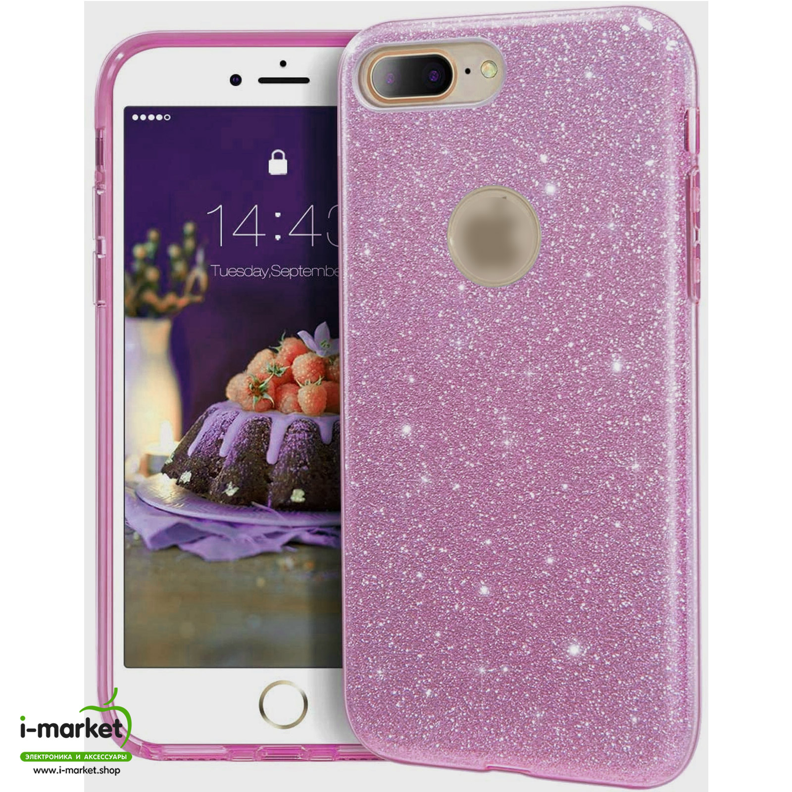 Чехол накладка Shine для APPLE iPhone 7 Plus, iPhone 8 Plus, силикон, блестки, цвет пурпурный Чехол накладка Shine для APPLE iPhone 7 Plus, iPhone 8 Plus, силикон, блестки, цвет пурпурный