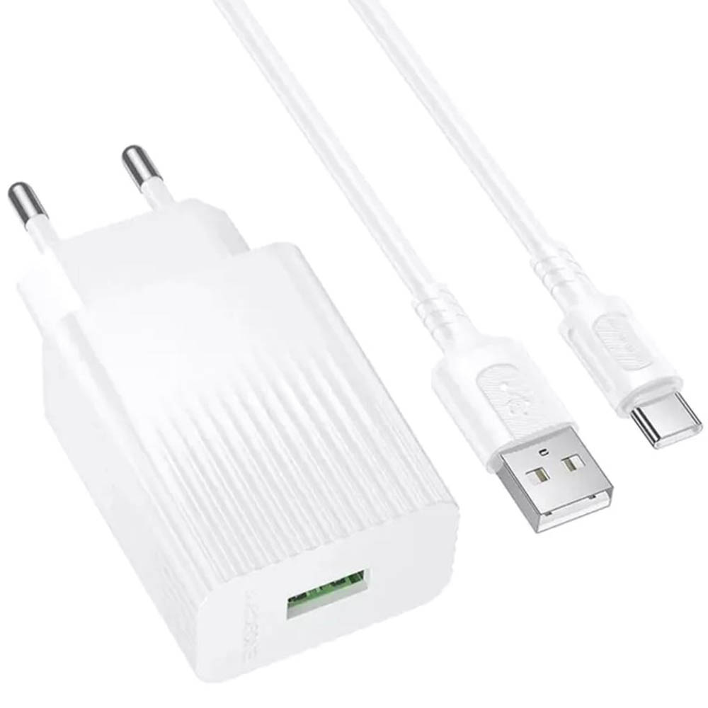 СЗУ (Сетевое зарядное устройство) BOROFONE BAS71A c кабелем USB на Type C, 10.5W, длина 1 метр, цвет белый
