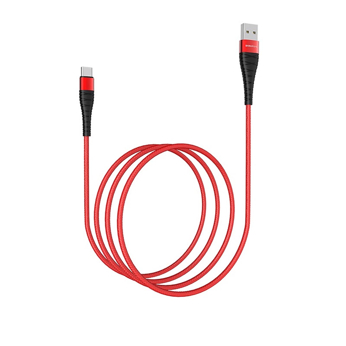 Кабель BOROFONE BX32 Munificent USB Type-C aka USB-C, 3A, длина 1 метр, силикон, нейлоновая оплетка, цвет красный