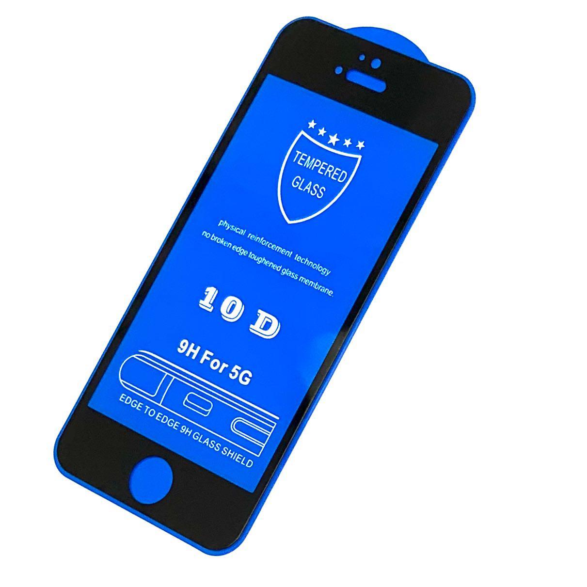 Защитное стекло "9D" Full Glue 9H для APPLE iPhone 5/5G/5S/SE, цвет канта черный.
