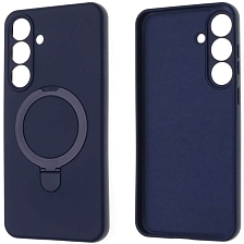 Чехол накладка Revole Mix для SAMSUNG Galaxy S25 FE, силикон, бархат, кольцо держатель, цвет темно синий