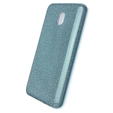 Чехол накладка для XIAOMI Redmi 8A, силикон, блестки, цвет голубой.
