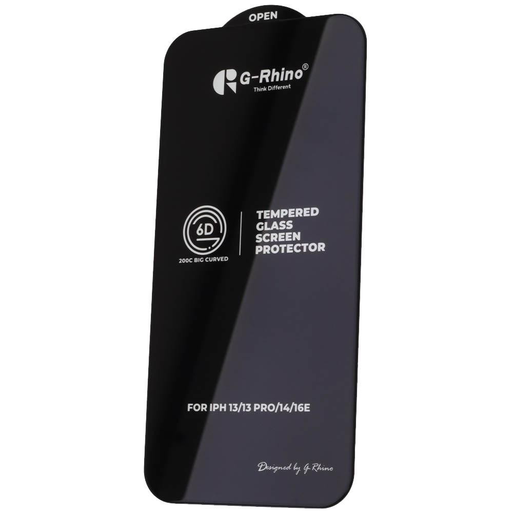 Защитное стекло 6D G-Rhino 200C для APPLE iPhone 13, iPhone 13 Pro, iPhone 14, iPhone 16e, цвет окантовки черный (Тип 1)
