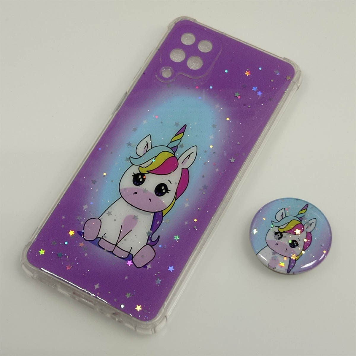 Чехол накладка для SAMSUNG Galaxy A12, M12 силикон, фактурный глянец, с поп сокетом, рисунок Единорог Чехол накладка для SAMSUNG Galaxy A12, M12 силикон, фактурный глянец, с поп сокетом, рисунок Единорог