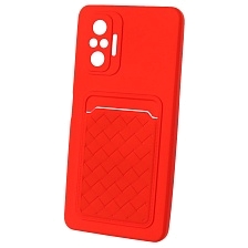 Чехол накладка CARD CASE для XIAOMI Redmi Note 10 Pro, силикон, отдел для карт, цвет красный