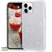 Чехол накладка Shine для APPLE iPhone 11 Pro Max, силикон, блестки, цвет серебристый Чехол накладка Shine для APPLE iPhone 11 Pro Max, силикон, блестки, цвет серебристый