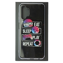 Чехол накладка для SAMSUNG Galaxy A13 4G, силикон, глянцевый, рисунок EAT SLEEP PLAY REPEAT Чехол накладка для SAMSUNG Galaxy A13 4G, силикон, глянцевый, рисунок EAT SLEEP PLAY REPEAT