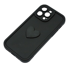 Чехол накладка для APPLE iPhone 14 Pro Max, силикон, 3D сердце, защита камеры, бортики, цвет черный