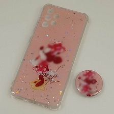 Чехол накладка для SAMSUNG Galaxy A32, силикон, фактурный глянец, с поп сокетом, рисунок мышка с помадой Чехол накладка для SAMSUNG Galaxy A32, силикон, фактурный глянец, с поп сокетом, рисунок мышка с помадой