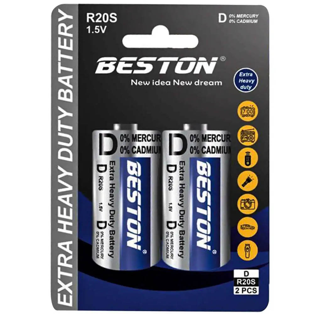 Батарейка BESTON HEAVY DUTY R20s D BL2 1.5V