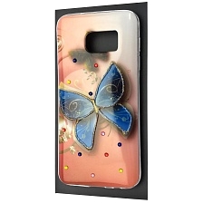 Чехол накладка для SAMSUNG Galaxy S7 (SM-G930), силикон, стразы, рисунок Бабочка