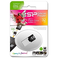 Флешка 32GB SILICON POWER MOBILE X20, 2 разъема (USB A, Micro USB), функция OTG, цвет черно серебристый