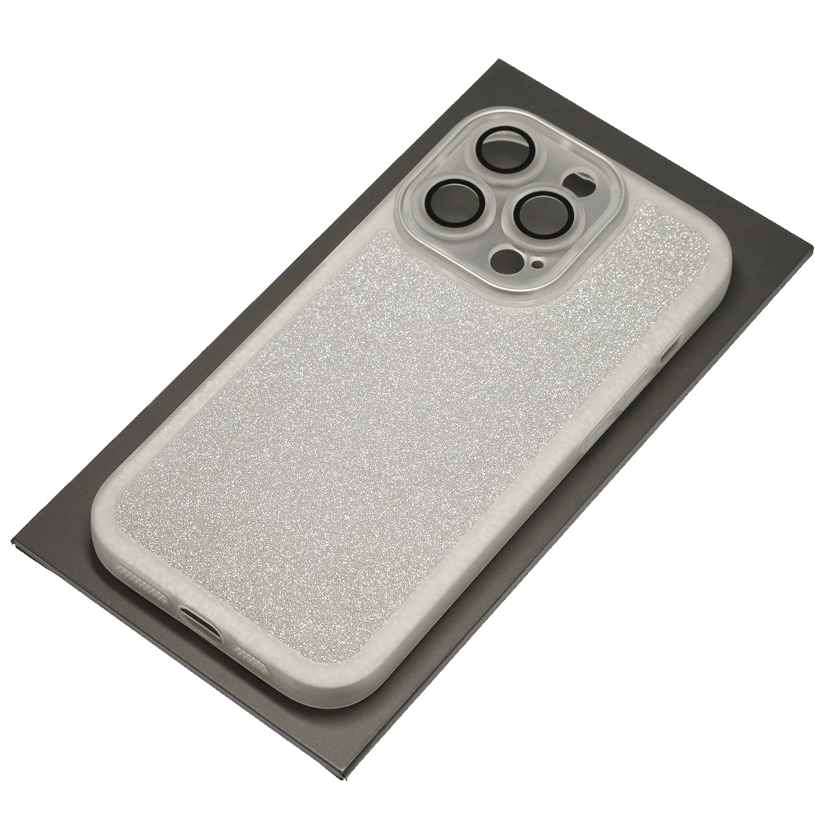 Чехол накладка Shine для APPLE iPhone 14 Pro, силикон, блестки, защита камеры, цвет серебристый