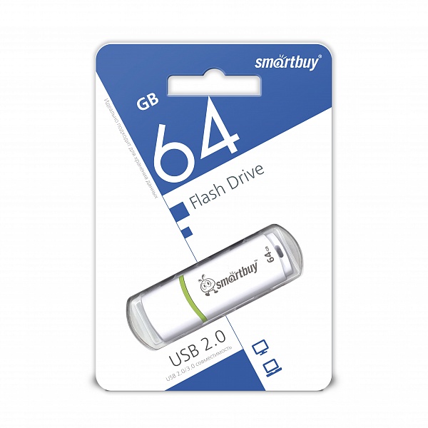 Флешка USB 2.0 64GB SMARTBUY Crown, цвет белый Флешка USB 2.0 64GB SMARTBUY Crown, цвет белый