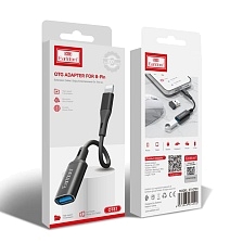 OTG переходник, адаптер EARLDOM ET-OT81 с Lightning 8 pin (папа) на USB A (мама), длина 13 см, цвет черный