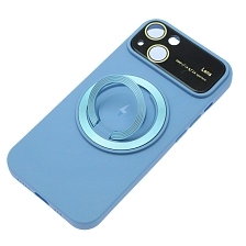 Чехол накладка с поддержкой MagSafe для APPLE iPhone 14, силикон, защита камеры, подставка, цвет небесно голубой Чехол накладка с поддержкой MagSafe для APPLE iPhone 14, силикон, защита камеры, подставка, цвет небесно голубой