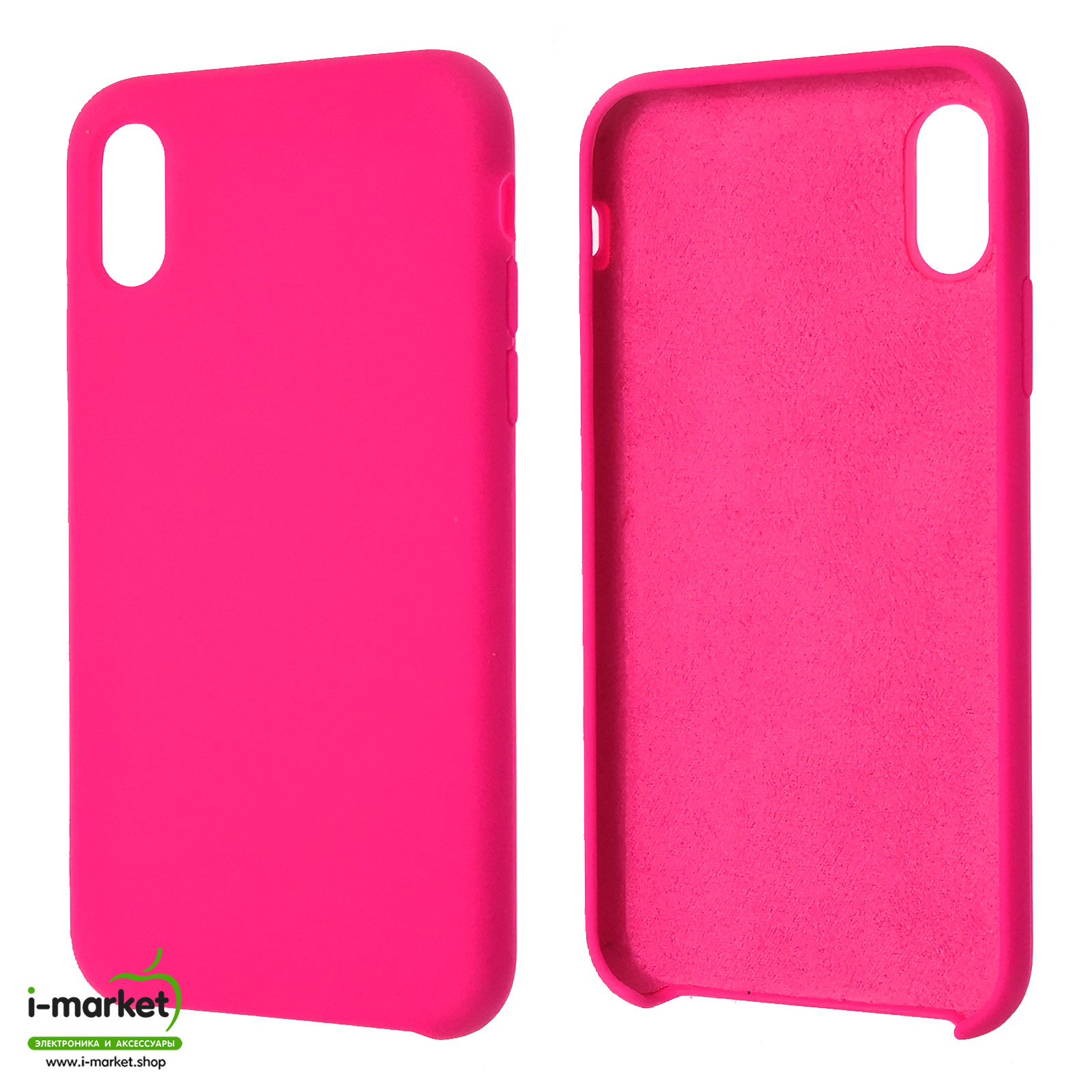 Чехол накладка Silicon Case для APPLE iPhone X, iPhone XS, силикон, бархат, цвет фуксия
