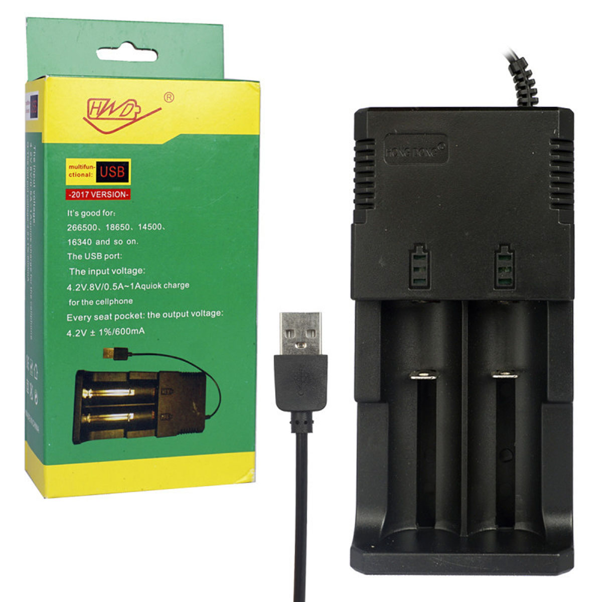 Зарядное устройство USB HONG DONG HD-8863B для аккумуляторов, цвет черный Зарядное устройство USB HONG DONG HD-8863B для аккумуляторов, цвет черный