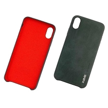 Чехол накладка для APPLE iPhone XS MAX, силикон, имитация кожи, цвет черный.