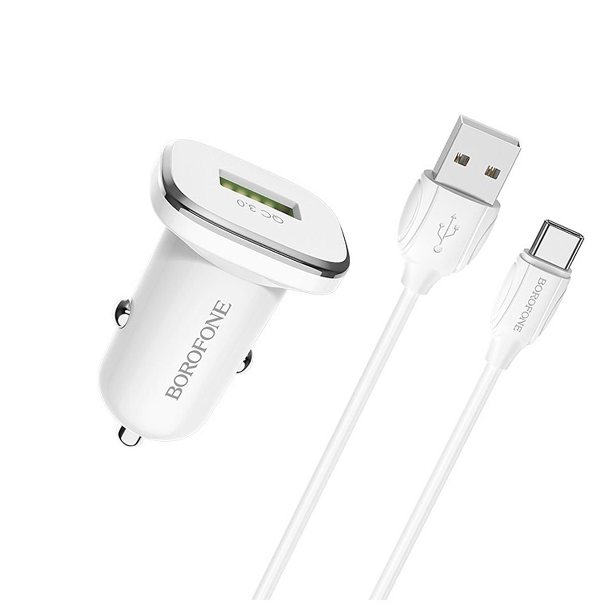 АЗУ (Автомобильное зарядное устройство) BOROFONE BZ12A Lasting power с кабелем USB Type C, длина 1 метр, цвет белый