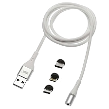 Магнитный зарядный кабель MRM 360 3 в 1, с магнитными насадками APPLE Lightning 8-pin, Micro USB, Type-C, цвет белый | Последняя цена
