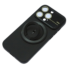 Чехол накладка с поддержкой MagSafe для APPLE iPhone 15 Pro, силикон, защита камеры, подставка, цвет черный