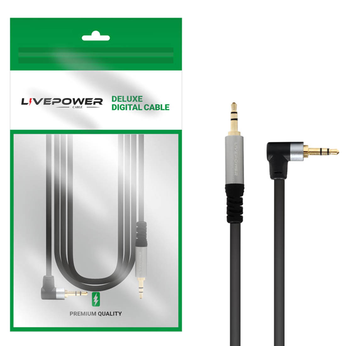 Угловой AUX кабель, переходник Live Power H224, Jack 3.5 мм (M) на Jack 3.5 мм (M), 1.8 м, цвет черный