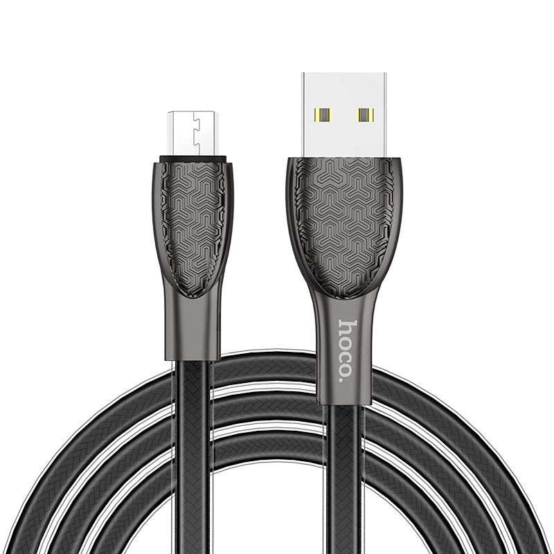 HOCO U52 Bright кабель для зарядки и передачи данных 2.4А USB на Micro-USB 1.2м длина коннекторы из цинкового сплава и PVC оплетка, цвет черный.