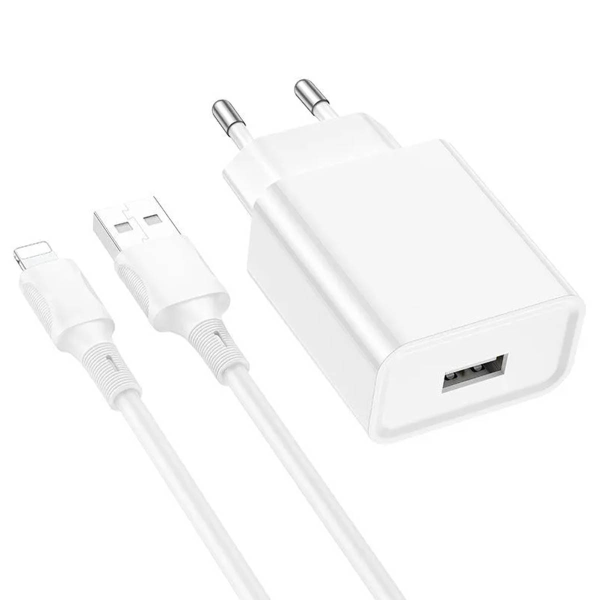 СЗУ (Сетевое зарядное устройство) BOROFONE BA74A Aspirer с кабелем Lightning 8 pin, 2.1A, 1 USB, длина 1 метр, цвет белый