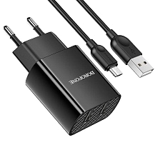 СЗУ (Сетевое зарядное устройство) BOROFONE BA53A Powerway с кабелем Micro USB, 2.1А, длина 1 метр, цвет черный СЗУ (Сетевое зарядное устройство) BOROFONE BA53A Powerway с кабелем Micro USB, 2.1А, длина 1 метр, цвет черный