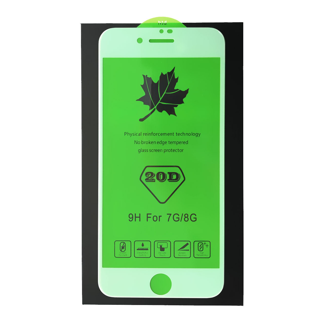 Защитное стекло 20D FULL GLUE для APPLE iPhone 7, 8, цвет окантовки белый