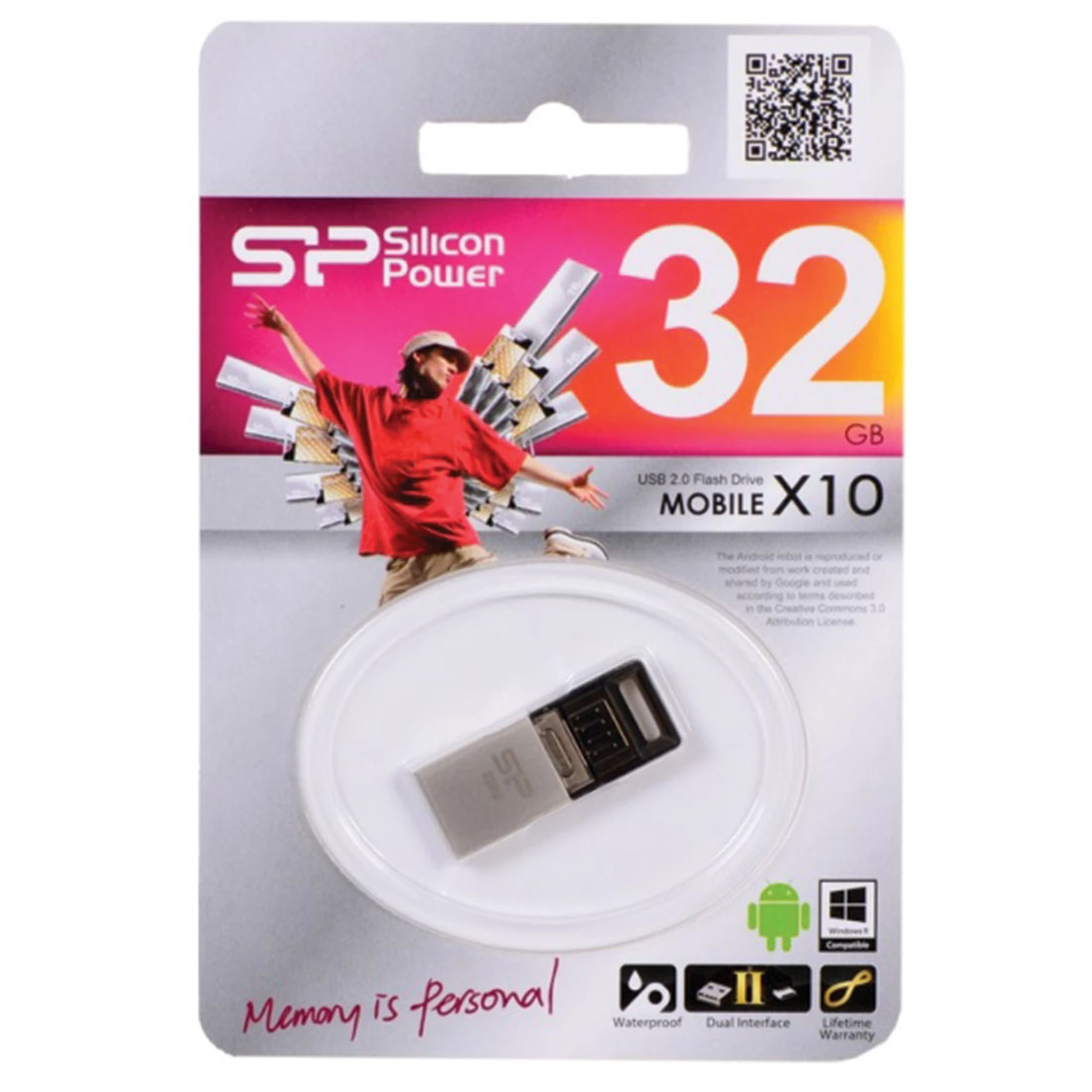 Флешка 32GB SILICON POWER MOBILE X10, 2 разъема (USB A, Micro USB), функция OTG, цвет черно серебристый