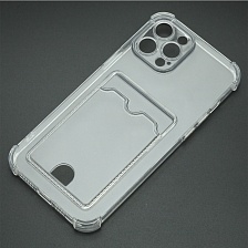 Чехол накладка CARD CASE для APPLE iPhone 12 Pro Max, силикон, отдел для карт, защита камеры, усиленные края, цвет прозрачный