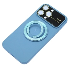 Чехол накладка с поддержкой MagSafe для APPLE iPhone 15 Pro Max, силикон, защита камеры, подставка, цвет небесно голубой