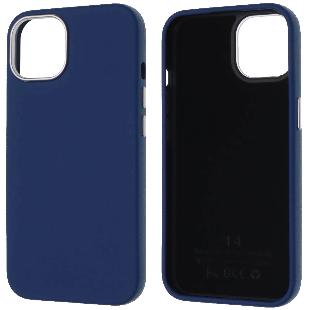 Чехол накладка для APPLE iPhone 14 (6.1"), силикон, пластик, текстура кожи, бархат, цвет темно синий Чехол накладка для APPLE iPhone 14 (6.1"), силикон, пластик, текстура кожи, бархат, цвет темно синий