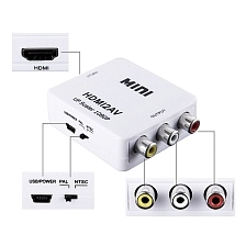 Переходник, конвертер, преобразователь видеосигнала из HDMI в AV (3 RCA), цвет белый Переходник, конвертер, преобразователь видеосигнала из HDMI в AV (3 RCA), цвет белый